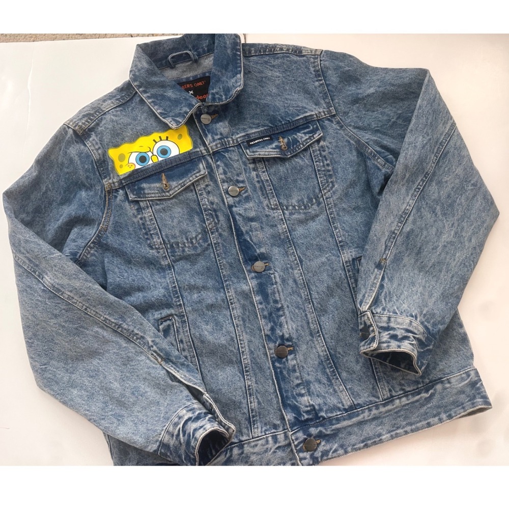 Members Only x Nickelodeon SpongeBob Denim Jacket Blue Acid Wash MN050128 Large